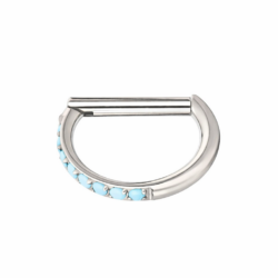 D Shaped Paved Turquoise Clicker Ring