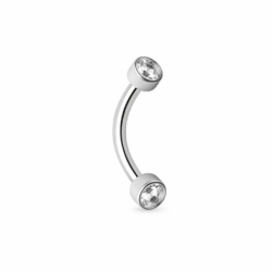 Twin Flat Bezel CZ Curved Barbell