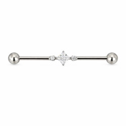 Center Square with 2 Side CZ Industrial Barbell